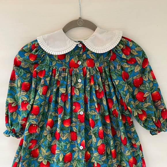 Vintage Corduroy Dress Apples Long Puff Sleeve Peter Pan Collar size 4 Holiday - Picture 4 of 13